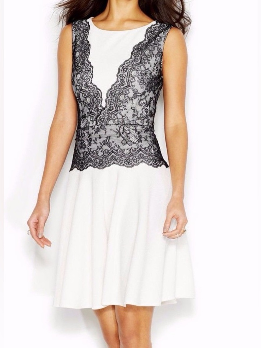 Betsey Johnson White Dress with Black Lace Overlay